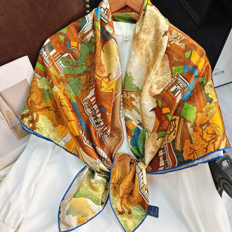 Mulberry Silk 14 Momme Square Scarf Cloud Pavilion 108x108 cm - Image 3