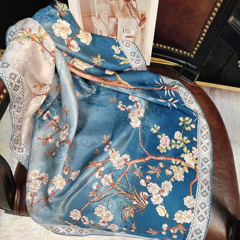 Mulberry Silk 14 Momme Square Scarf Plum Blossom 108x108 cm - Image 3