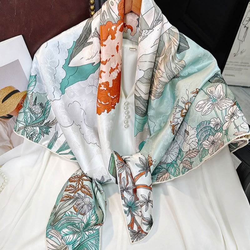 Mulberry Silk 14 Momme Square Scarf Mint Forest 108x108 cm - Image 2