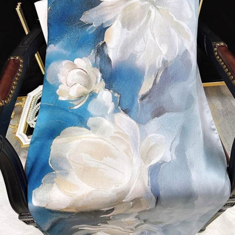 Mulberry Silk 14 Momme Silk Scarf Blue Orchid 175x53 cm - Image 6