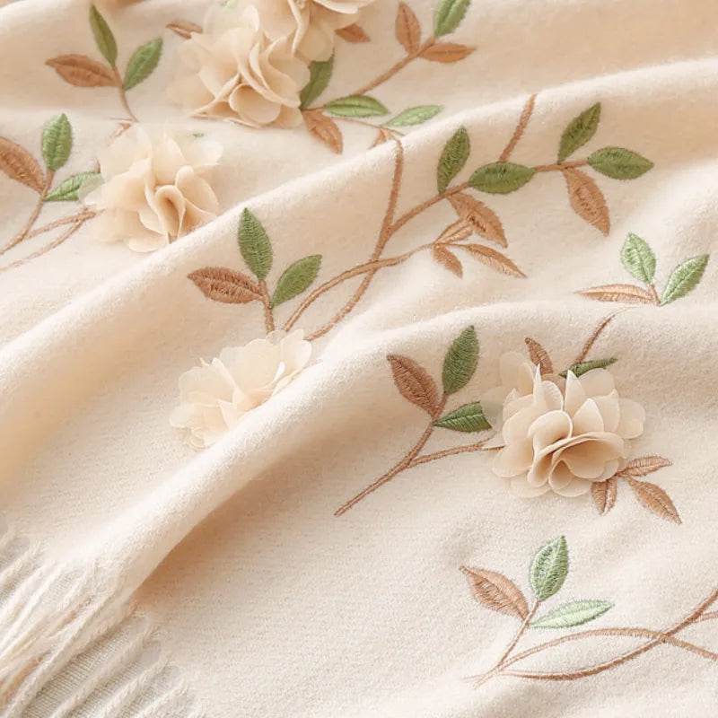 Embroidery 100% Pure Cashmere Scarf Rose 200x60 cm - Image 6