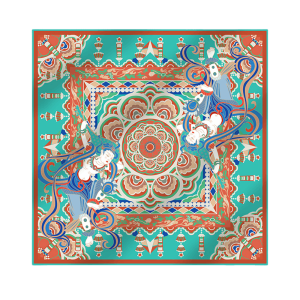 Mulberry Silk 16 Momme Celestial Dance Silk Square Scarf 90x90cm