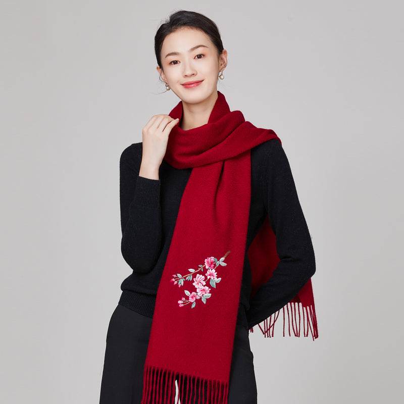Handmade Embroidery Wool Cashmere Scarf Winter Wrap Shawl 200x38cm - Image 2