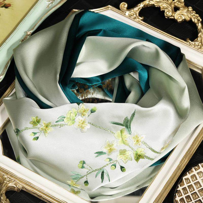 Handcrafted Embroidery Silk Scarf Luxurious 16 Momme Design 155x35cm - Image 2