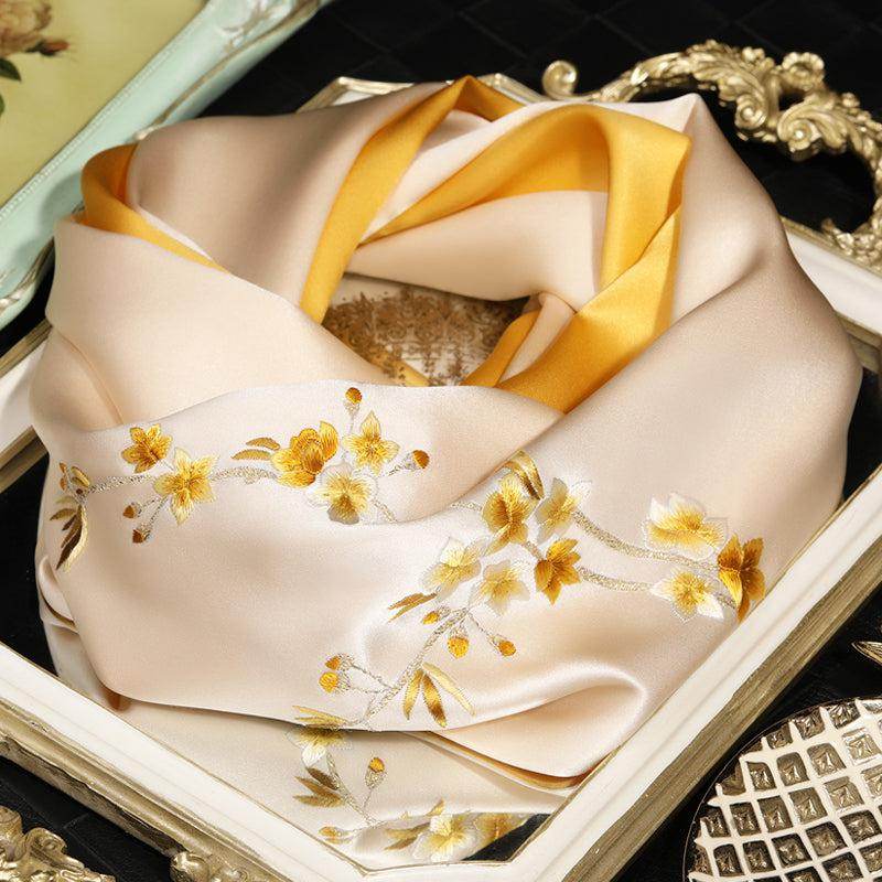 Handcrafted Embroidery Silk Scarf Luxurious 16 Momme Design 155x35cm - Image 4