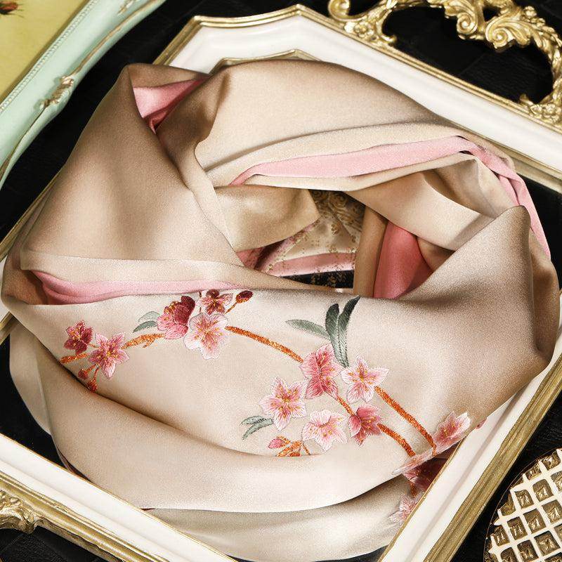 Handcrafted Embroidery Silk Scarf Luxurious 16 Momme Design 155x35cm - Image 6
