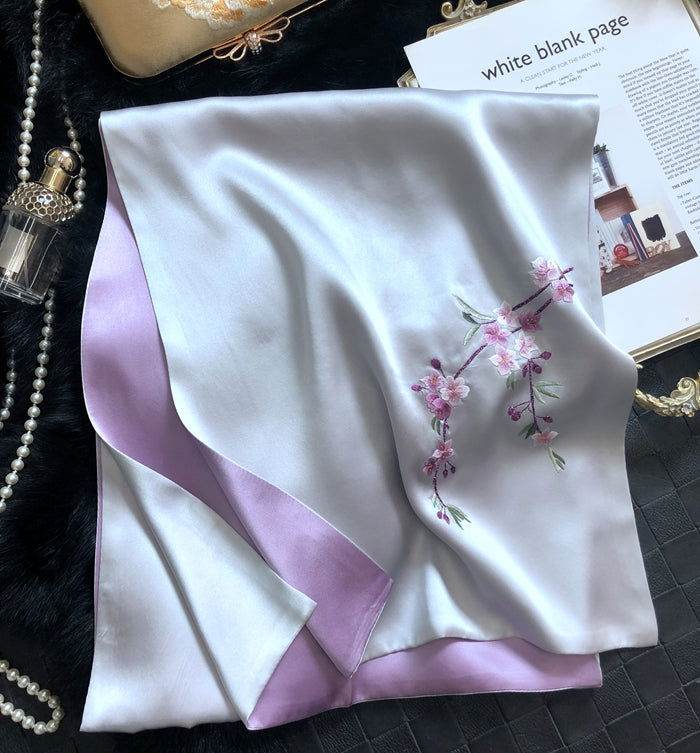 Handmade Su Embroidery 16 Momme Silk Scarf Orchid 155x35cm - Image 3