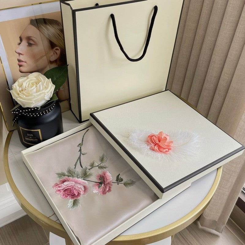 Handmade Su Embroidery 16 Momme Silk Scarf Peony 155x35cm - Image 6