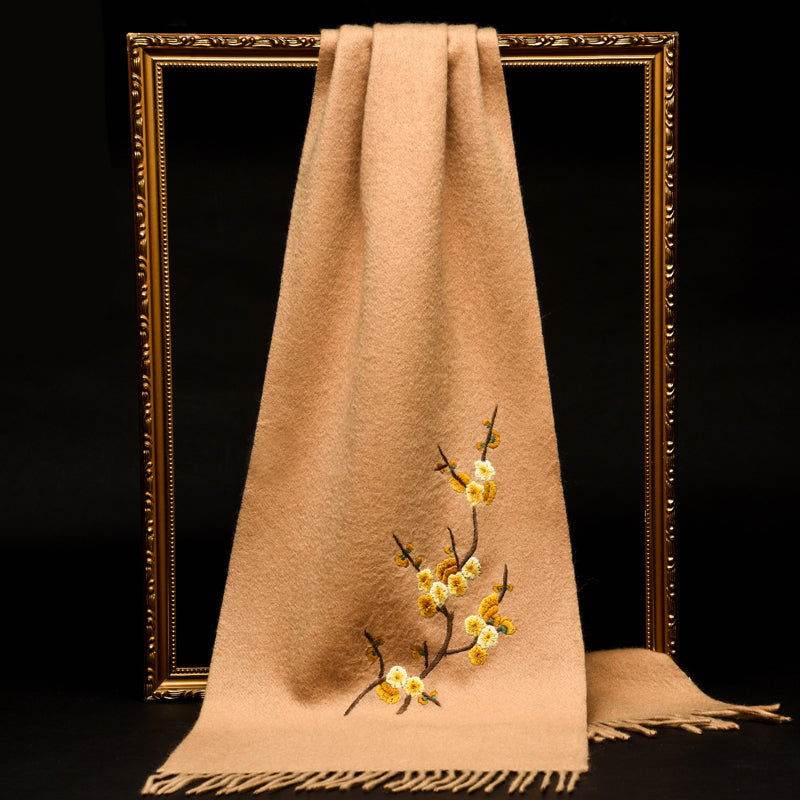 Handcrafted Su Embroidery Cashmere Scarf Luxury 190x30cm - Image 10