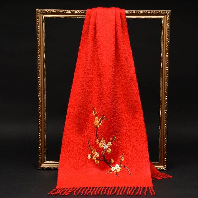 Handcrafted Su Embroidery Cashmere Scarf Luxury 190x30cm - Image 12