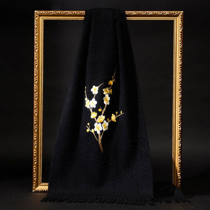 Handcrafted Su Embroidery Cashmere Scarf Luxury 190x30cm - Image 13