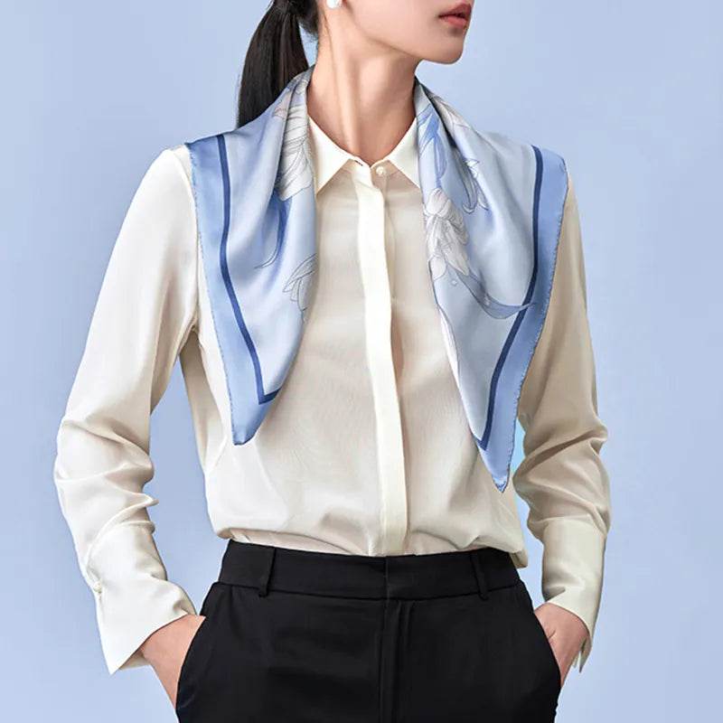 100% Mulberry Silk Summer Lily Square Scarf 70 x 70 Cm - Image 3