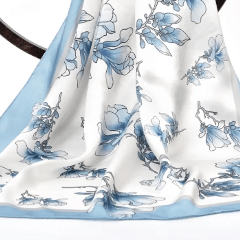 Mulberry Silk 16 Momme Square Scarf Magnolia Blossom Design 68 x 68 Cm - Image 8