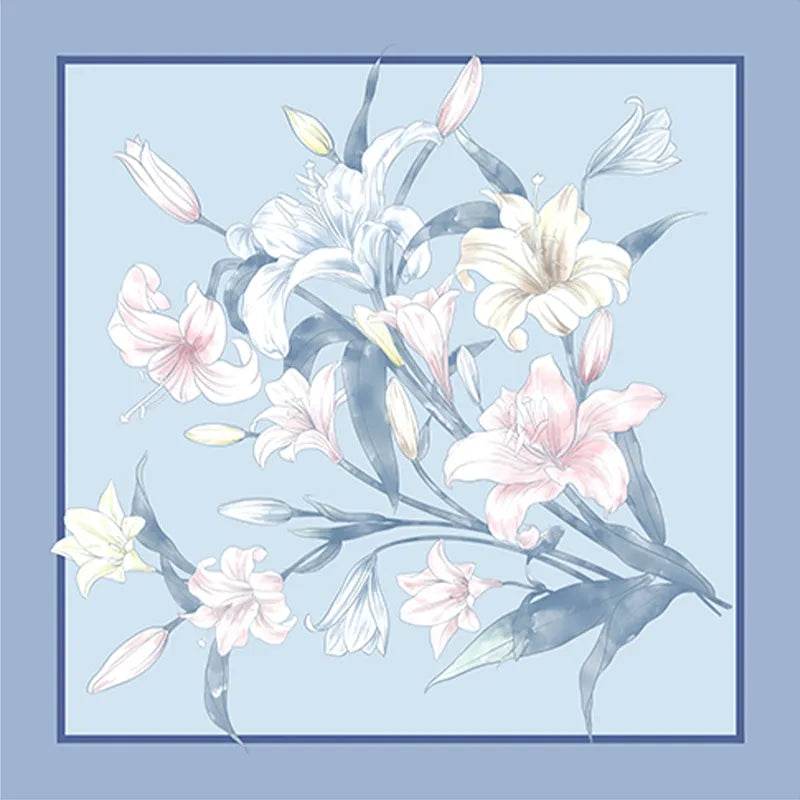 100% Mulberry Silk Summer Lily Square Scarf 70 x 70 Cm - Image 11