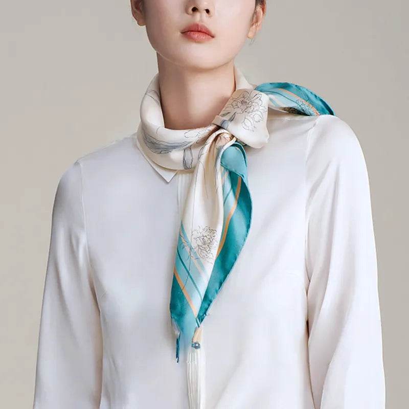 Mulberry Silk Imperial Peony Silk Square Scarf 90 x 90 Cm