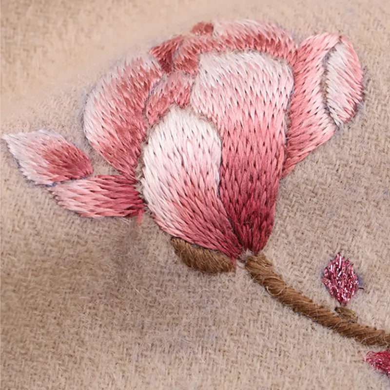 Handmade Suzhou Embroidery Wool Cashmere Scarf With Magnolia Flower 200 x 38 cm - Image 15