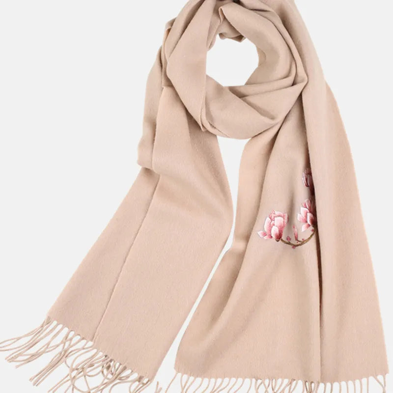 Handmade Suzhou Embroidery Wool Cashmere Scarf With Magnolia Flower 200 x 38 cm - Image 20