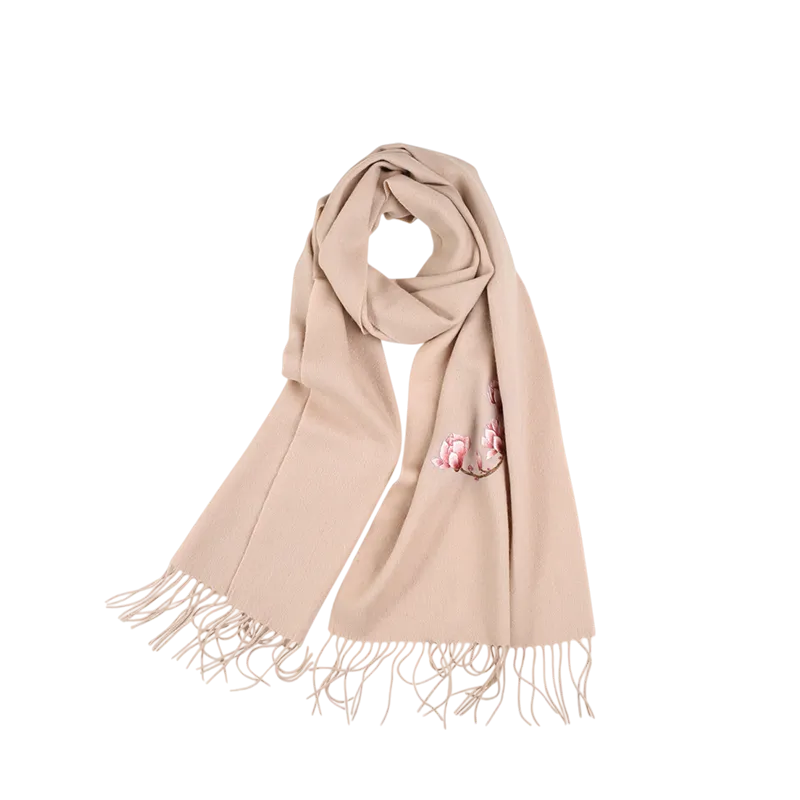 Handmade Suzhou Embroidery Wool Cashmere Scarf With Magnolia Flower 200 x 38 cm - Image 18