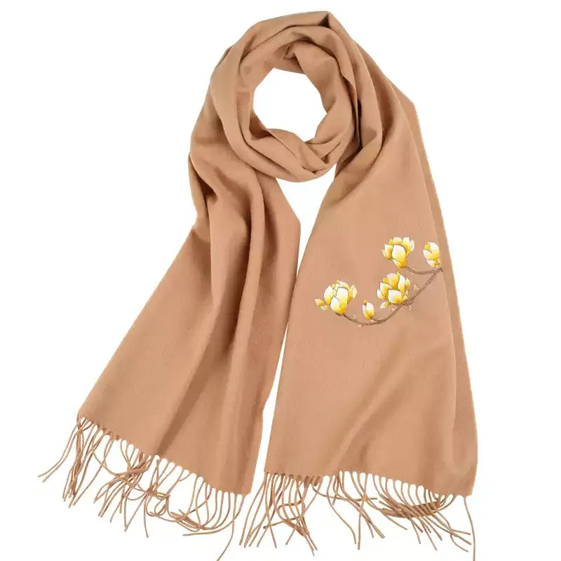 Handmade Suzhou Embroidery Wool Cashmere Scarf With Magnolia Flower 200 x 38 cm - Image 19