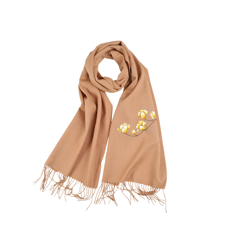 Handmade Suzhou Embroidery Wool Cashmere Scarf With Magnolia Flower 200 x 38 cm - Image 17