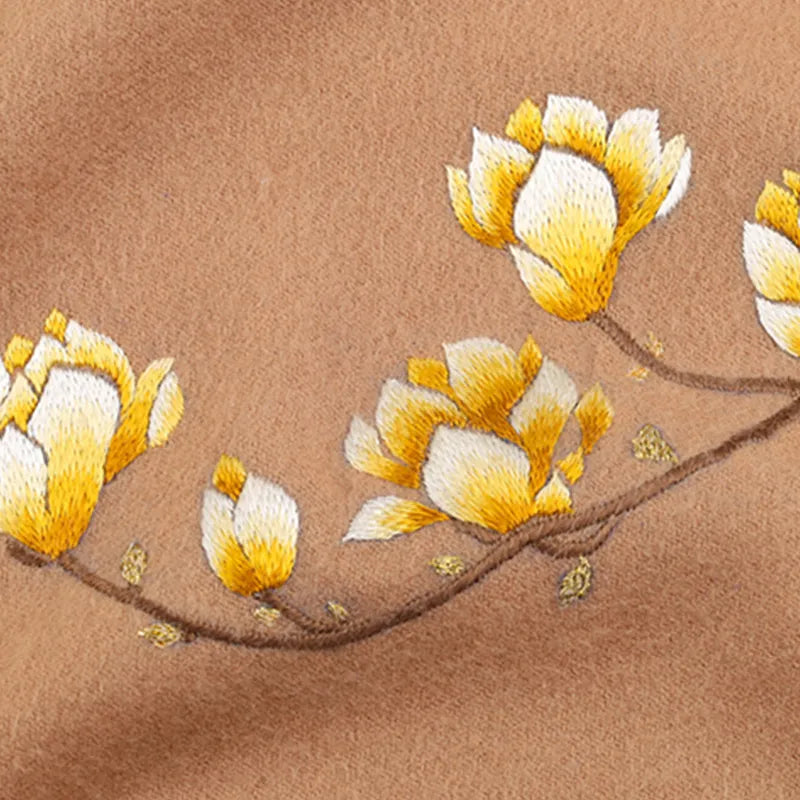 Handmade Suzhou Embroidery Wool Cashmere Scarf With Magnolia Flower 200 x 38 cm - Image 10