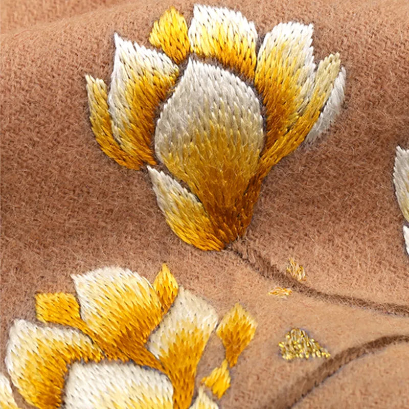 Handmade Suzhou Embroidery Wool Cashmere Scarf With Magnolia Flower 200 x 38 cm - Image 11