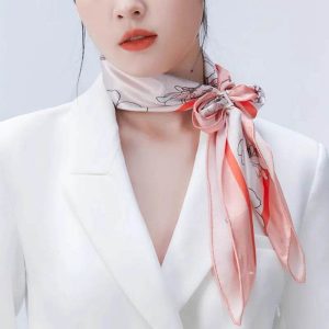 Mulberry Silk 16 Momme Square Scarf Magnolia Blossom Design 68 x 68 Cm