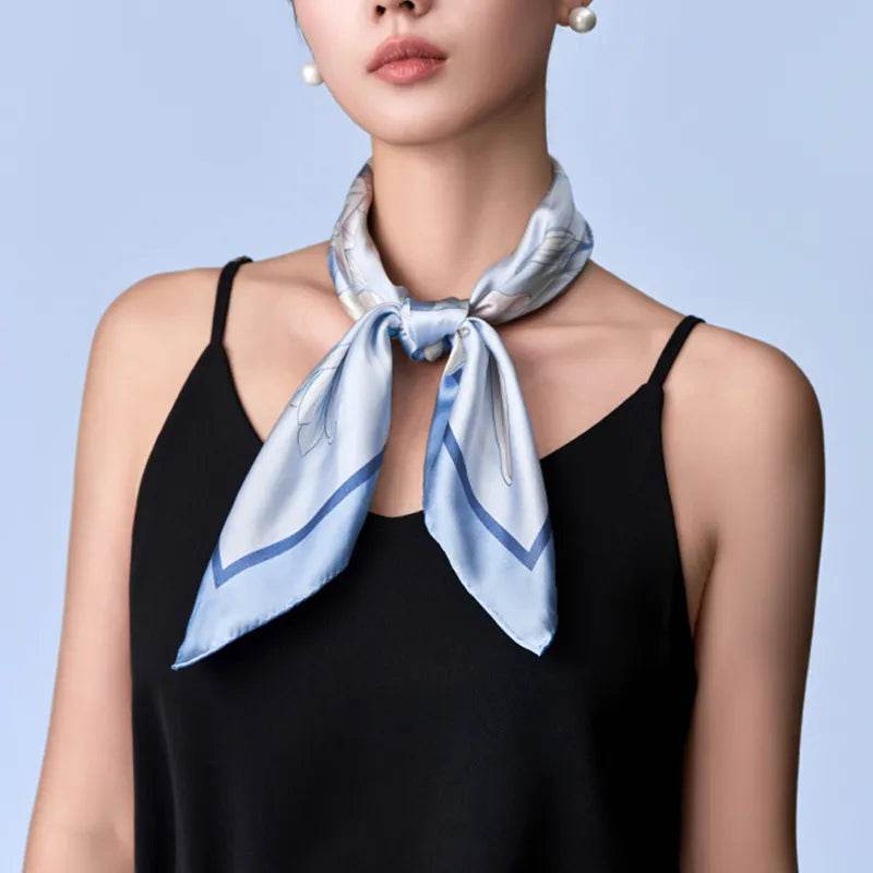 100% Mulberry Silk Summer Lily Square Scarf 70 x 70 Cm