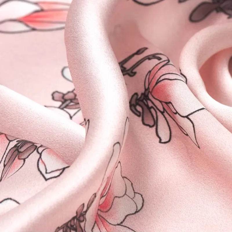 Mulberry Silk 16 Momme Square Scarf Magnolia Blossom Design 68 x 68 Cm - Image 9