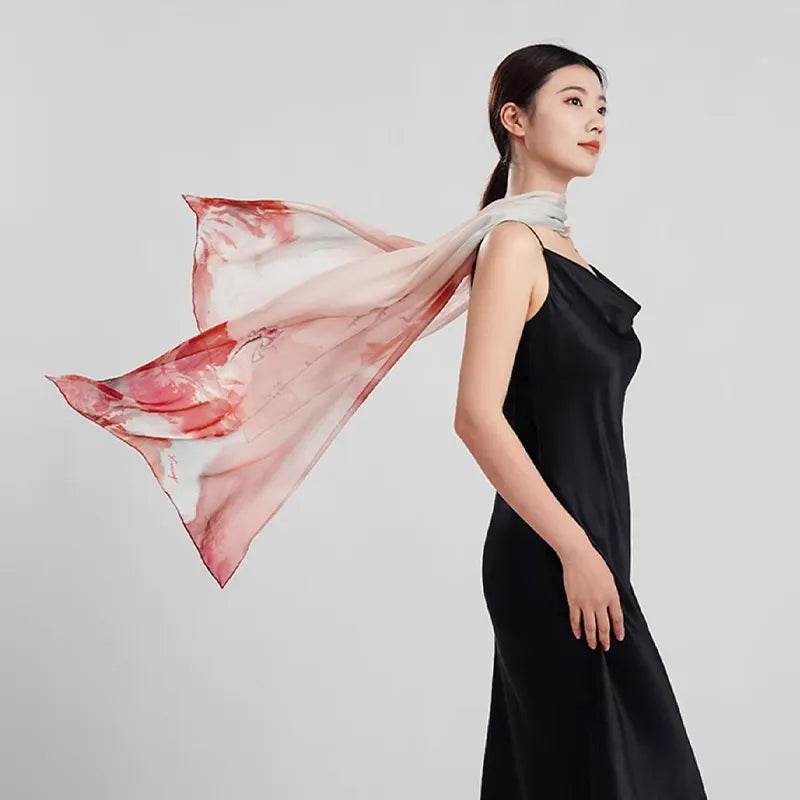 100% Mulberry Silk Ink Lotus Serene Design Long Scarf 180 x 50 Cm - Image 5