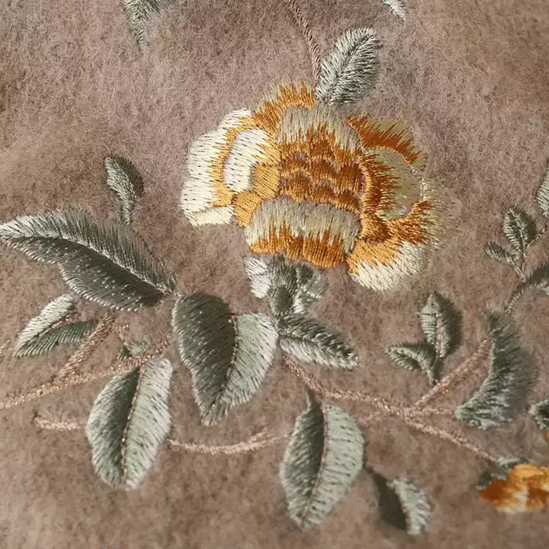 Embroidery Premium 100% Wool Cashmere Scarf Chinese Rose 180 x 30 cm - Image 2